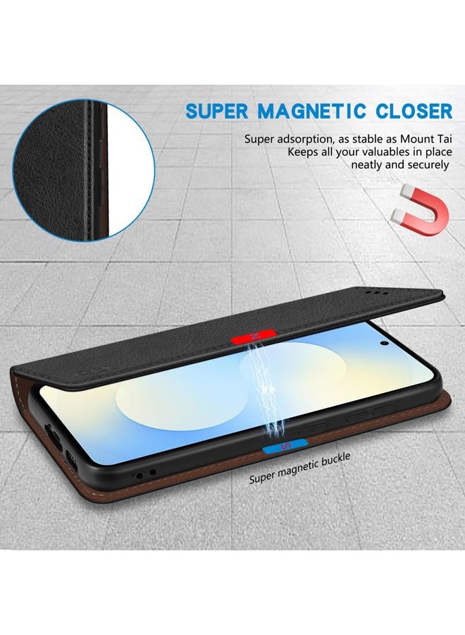 ZZXX for Samsung Galaxy S25 FE Wallet Case with [RFID Blocking] Card Slot Stand Strong Magnetic Leather Flip Fold Protective Phone Case for Samsung Galaxy S25 FE Case Wallet(Black-6.7 inch) - Image 3