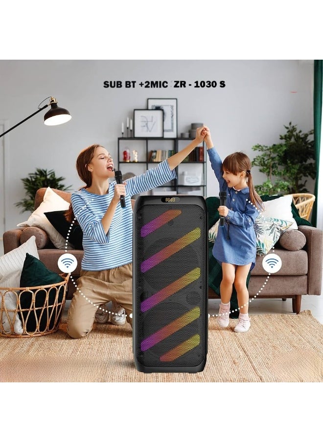 Subwoofer Built-in battery equipped with Bluetooth technology - memory card port - USB port and - mic port - with microphone - with RGB light  model- ZR-1030S - Black
