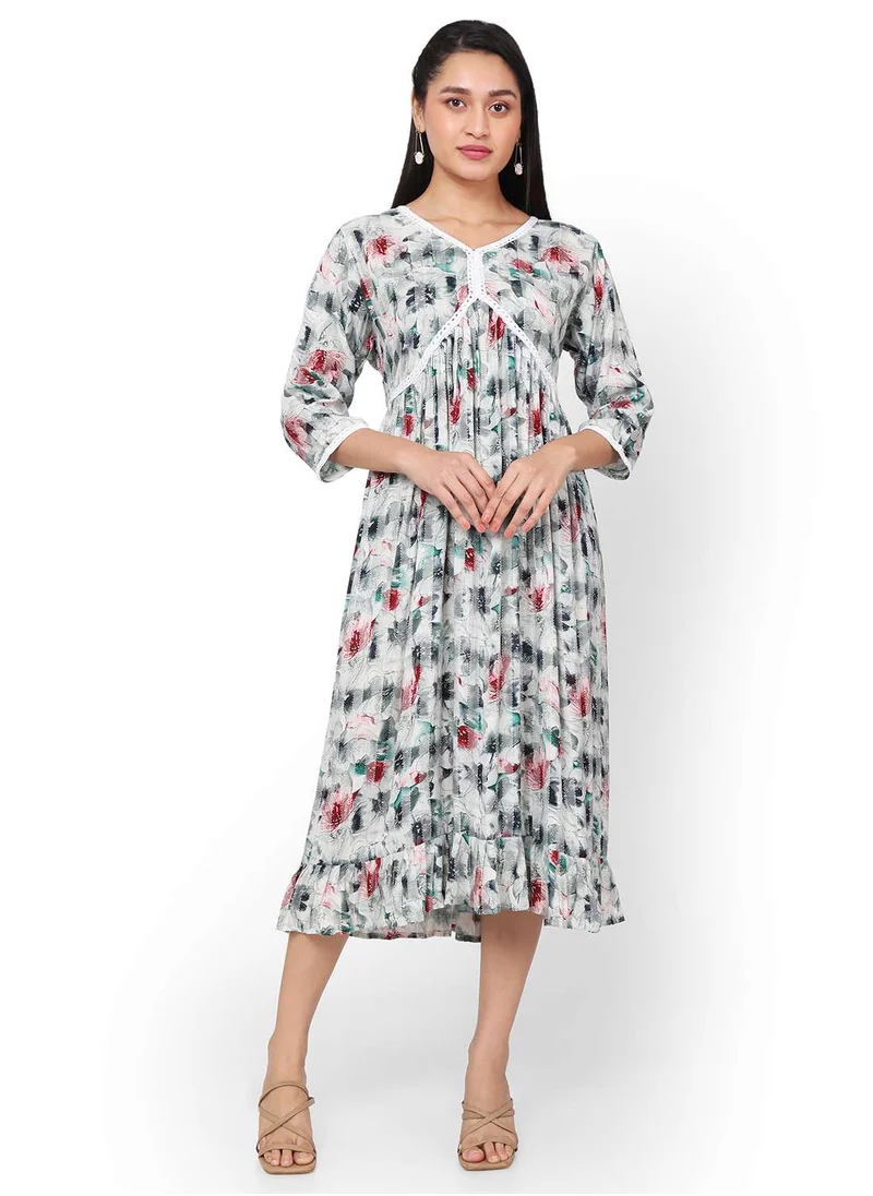 HANA & SARA MULTICOLOUR FLORAL PRINTED FRONT LACE STYLED ARABIC KAFTAN JALABIYA DRESS