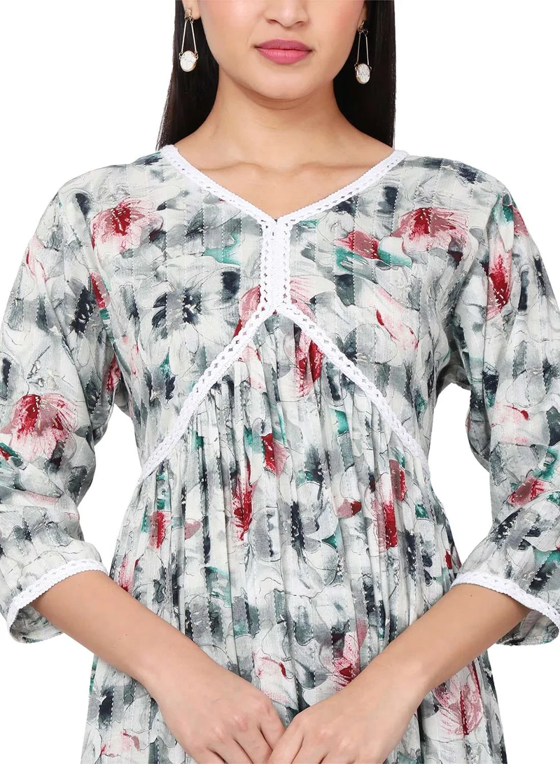 HANA & SARA MULTICOLOUR FLORAL PRINTED FRONT LACE STYLED ARABIC KAFTAN JALABIYA DRESS