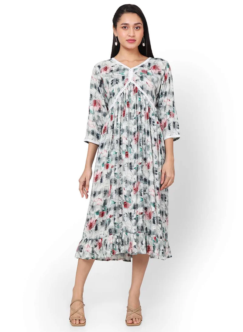 HANA & SARA MULTICOLOUR FLORAL PRINTED FRONT LACE STYLED ARABIC KAFTAN JALABIYA DRESS