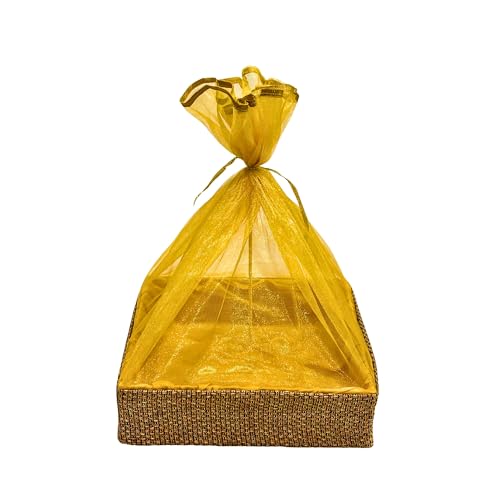 SANWALSA (Set of 3-8",10",12" inch, Square, Brown-Jute) MDF Base Designer Gift Hamper Packaging Baskets with Net Cover, Gift Hamper Organiser perfect for any occasion - Image 1