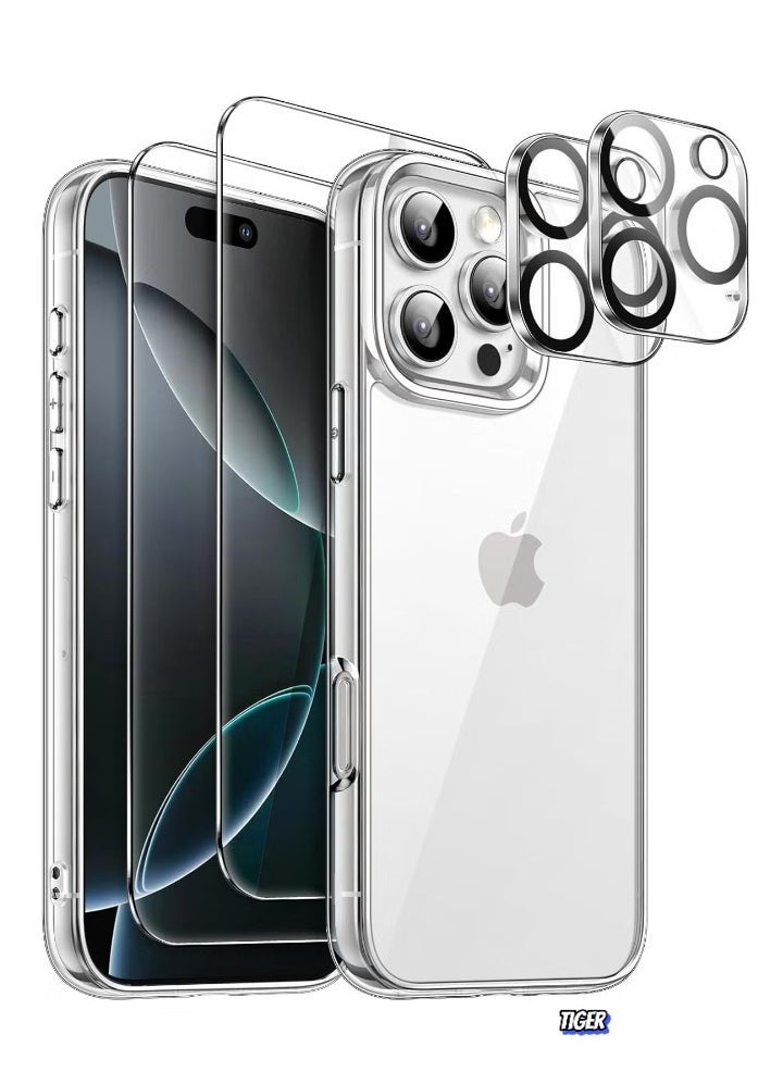JAJEEK iPhone 16 Pro Max Case – 2 Pack Tempered Glass Screen Protectors, 2 Camera Lens Protectors, Non-Yellowing Shockproof Bumper Protective Case Cover for Apple iPhone 16 Pro Max 6.9 Inch - Image 1