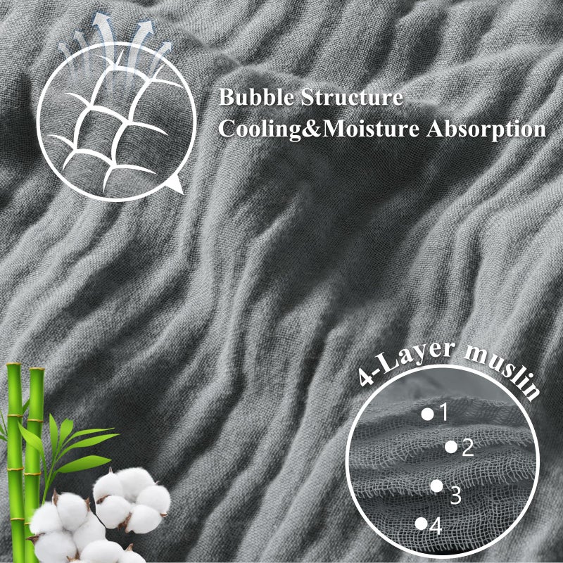 بي أتش إف شاش PHF التبريد رمي بطانية للنوم الساخن 60 ٪ Rayon مشتق من الخيزران 40 ٪ بطانية قطنية الصيف 4 طبقات شاش تنفس لأريكة السرير 50 ​​"" x60 "رمادية - Image 2