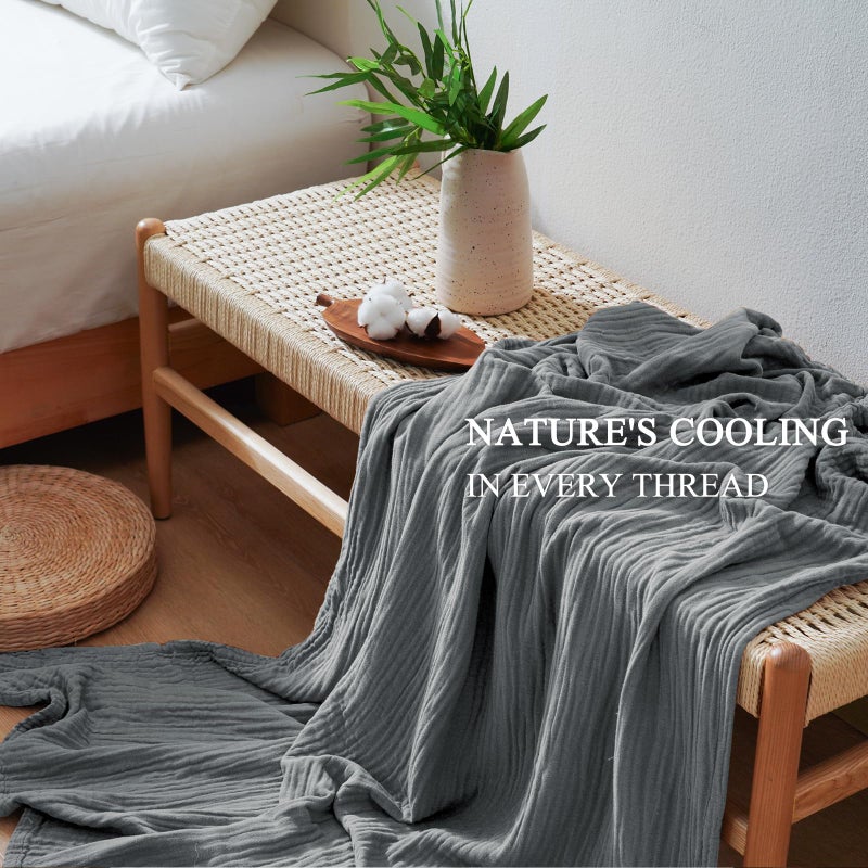 بي أتش إف شاش PHF التبريد رمي بطانية للنوم الساخن 60 ٪ Rayon مشتق من الخيزران 40 ٪ بطانية قطنية الصيف 4 طبقات شاش تنفس لأريكة السرير 50 ​​"" x60 "رمادية - Image 3