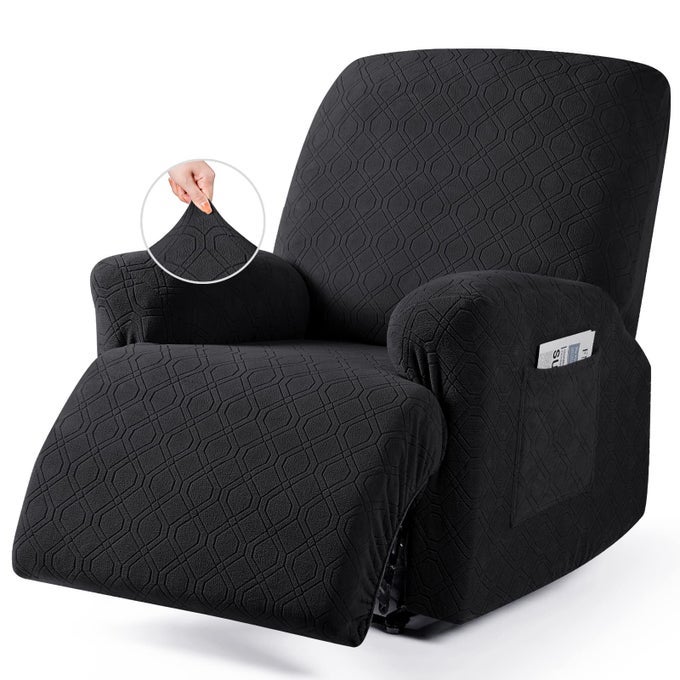 RECLINER CHAIR COVER 3PIECES STRETCH RECLINER COVERS FOR RECLINER CHAIR SOFT RECLINING CHAIR SLIPCOVER FURNITURE PROTECTOR FOR DOGS CATSBLACK