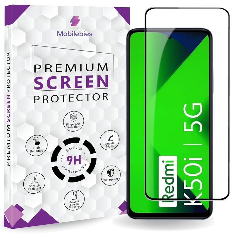 Mobilebies حماية شاشة زجاجية مقسّاة ممتازة لهاتف Redmi K50i (6.6 بوصة، عبوة من 1) | تغطية من الحافة إلى الحافة مع مجموعة سهلة للتثبيت - Image 1