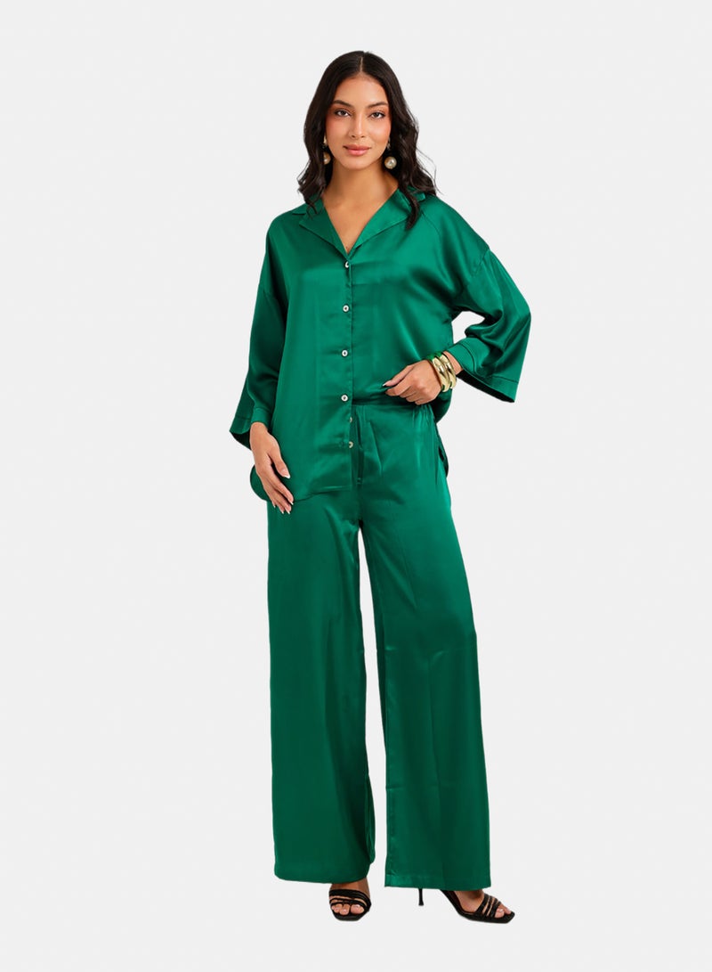 Carina Contrast-Button Satin Set - Image 1