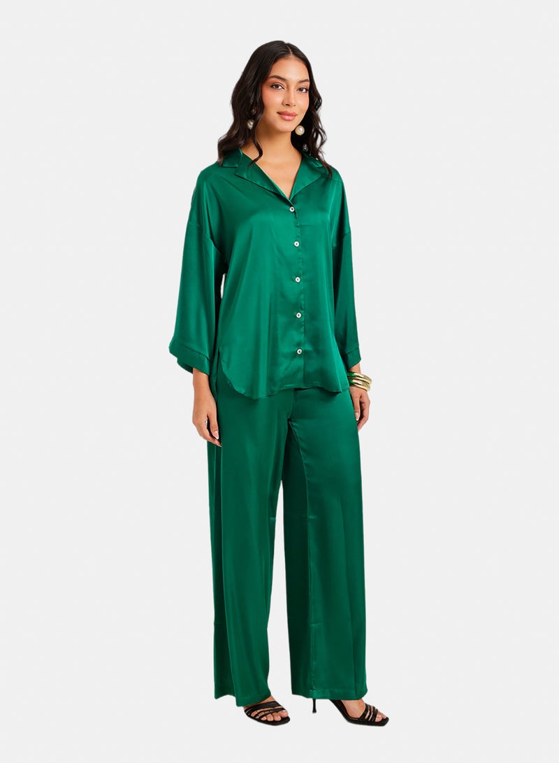 Carina Contrast-Button Satin Set - Image 2