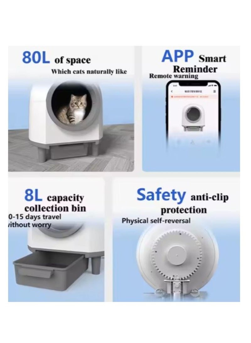 Smart Automatic Litter Box for Cats with App Control Odour Removal, Self-Cleaning  80L Sand Capacity  Travel Friendly 80L 8L Extra Large Capacity Automatic - Image 3