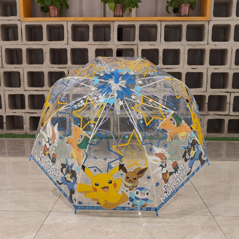Japanese Children Transparent Boys And Girls Students Children Pica Chubao Kemeng Automatic Large Children'S Long Handle Arched Cartoon Umbrella - Image 3