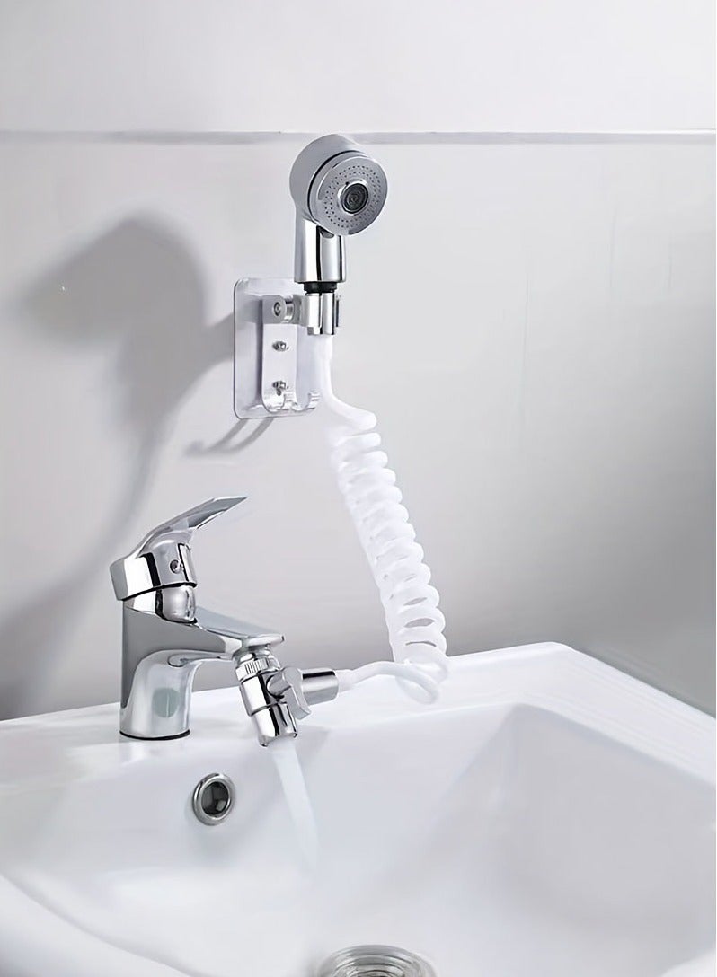 1set Sink Faucet Sprayer With Shower Hose, Handheld Shower Set For Pet Shower Hair Washing, Sink Sprayer Attachment For Faucet, Wall Mounted Sink Faucet Sprayer Kit, Bathroom Accessories - Image 1