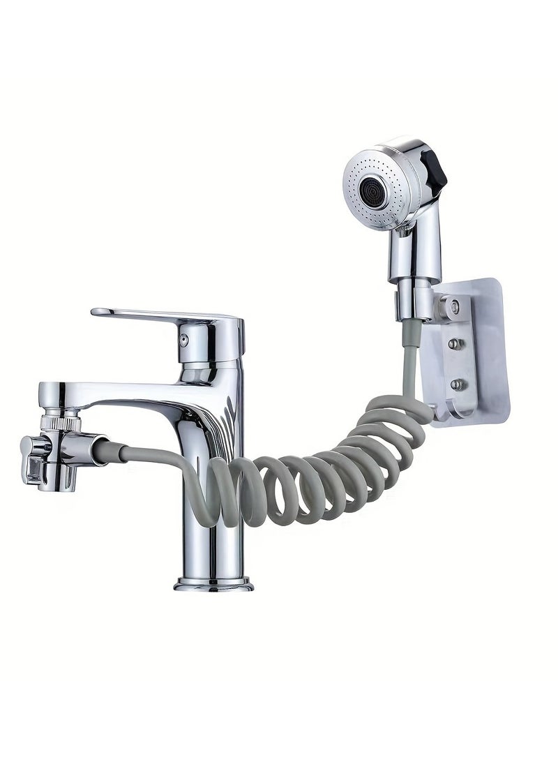 1set Sink Faucet Sprayer With Shower Hose, Handheld Shower Set For Pet Shower Hair Washing, Sink Sprayer Attachment For Faucet, Wall Mounted Sink Faucet Sprayer Kit, Bathroom Accessories - Image 2