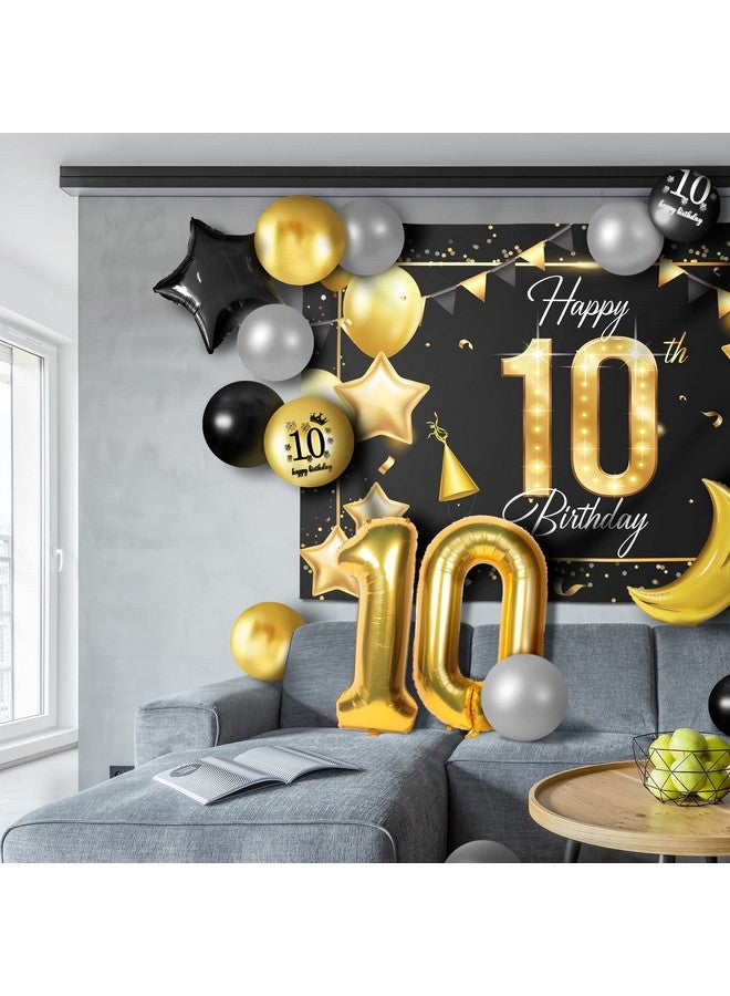 LINGPAR Happy 10th Birthday Balloons Gold Set Decor - Cheers to 10 Years Old Party Theme Garland Star Moon Banner Backdrop Decorations For Kids Supplies - Image 5