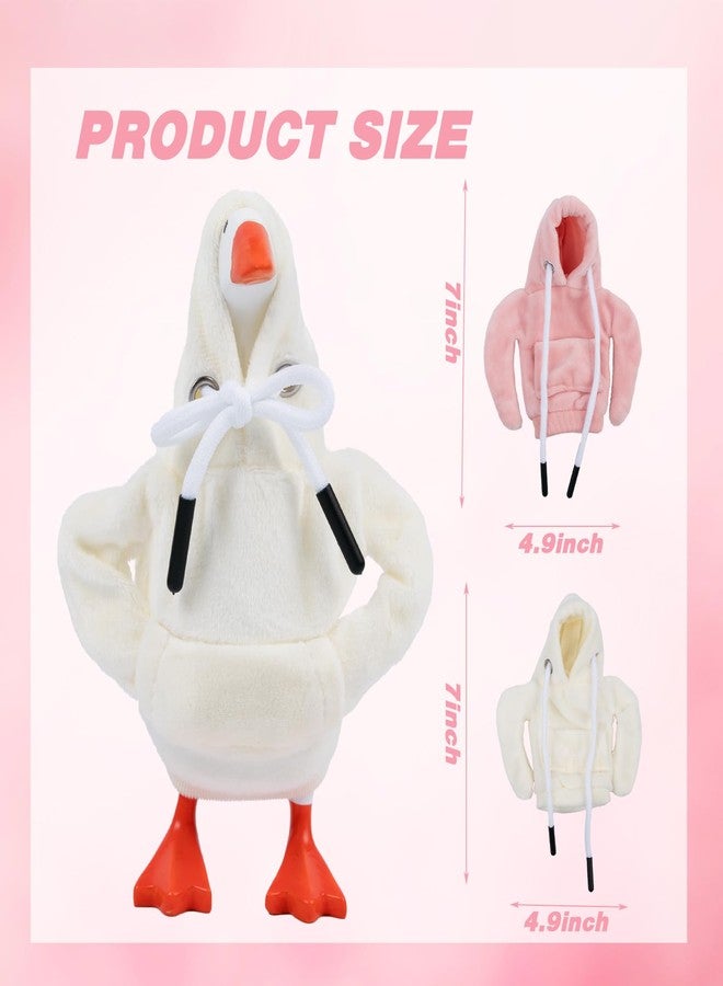 CAMDUCK 2 Pcs Desk Goose Outfits 7 Inches, Mini Desk Goose Clothes Hoodies 7 Inch Porch Geese Costume Accessories Magnetic Desktop Geese Statue Table Decor (Pink & Beige) - Image 2