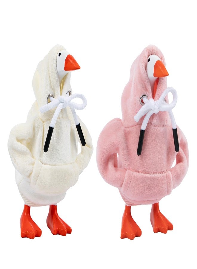 CAMDUCK 2 Pcs Desk Goose Outfits 7 Inches, Mini Desk Goose Clothes Hoodies 7 Inch Porch Geese Costume Accessories Magnetic Desktop Geese Statue Table Decor (Pink & Beige) - Image 1