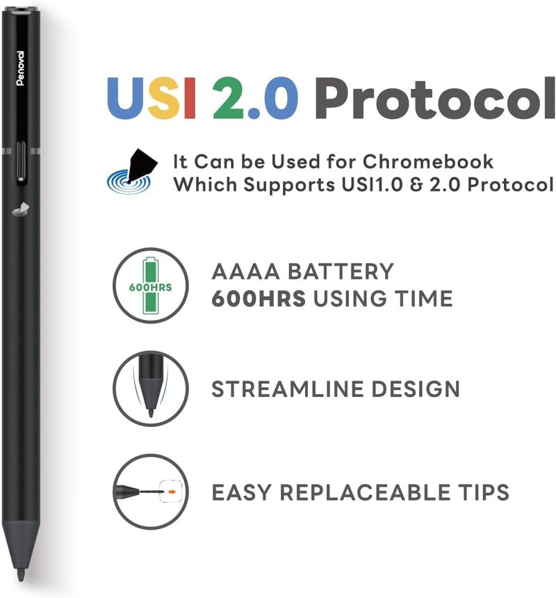 Penoval USI 2.0 Lite Stylus Pen for Some Chromebook Model, 4096 Levels Pressure & Smooth Writing Compatible with Google Pixel Tablet, Amazon Fire Max 11, ASUS Flip CX5/CM3, Lenovo Duet and More - Image 3