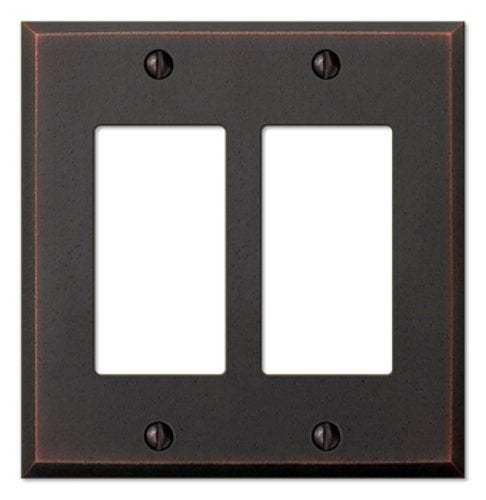 AMERELLE 68RRDB Manhattan Double Rocker Cast Metal Wallplate in Aged Bronze, 2 Rocker - Image 1