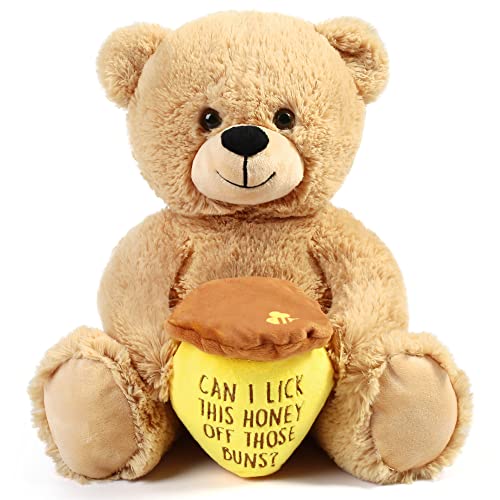BenBen Teddy Bear Stuffed Animal with Honey Pot 10 inch Funny Bear Plush Toy Gift for Birthday for Her Women Girlfriend Wife - Image 1