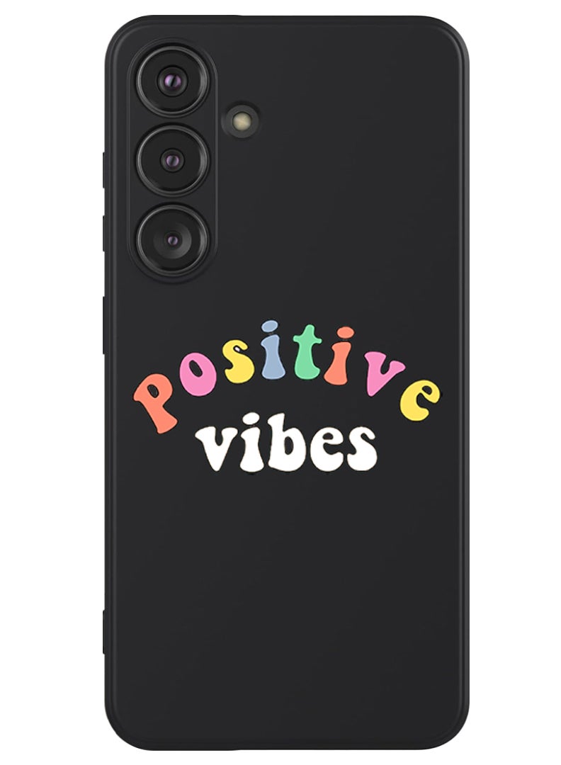 Theodor Protective Slim Fit Case Liquid Silicone Cover with Full Body Protection Anti-Scratch Shockproof Case For Samsung Galaxy S24 (Black) - Positive Vibes - Image 1