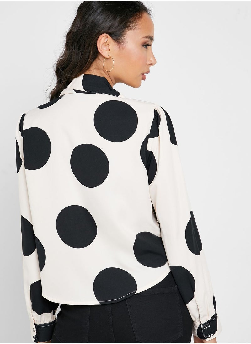 LOST INK - Spot Print Front Tie Crop Top - Image 1