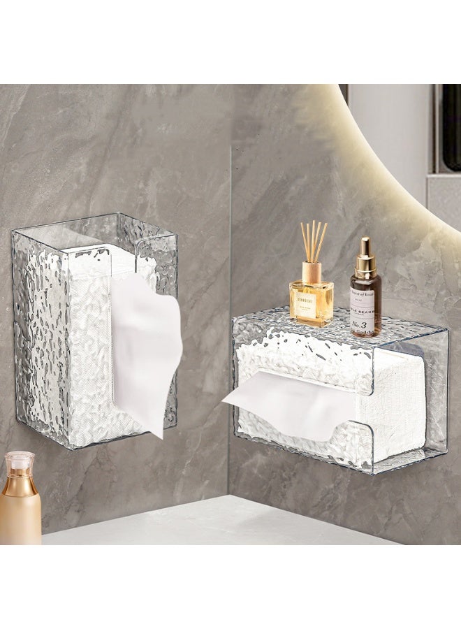 2 PCS Wall Mounted Tissue Box, No Punching,Clear Acrylic Tissue Storage Box,Waterproof  Perforation-Free Plastic Tissue Holder for Bathroom, Kitchen and Hotel - Image 1