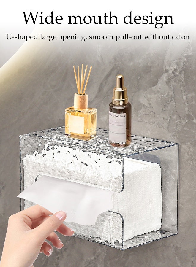 2 PCS Wall Mounted Tissue Box, No Punching,Clear Acrylic Tissue Storage Box,Waterproof  Perforation-Free Plastic Tissue Holder for Bathroom, Kitchen and Hotel - Image 4