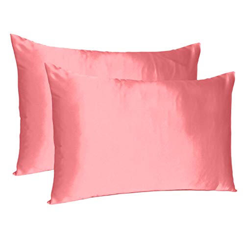 Oussum Satin Silk Pillowcase Pillow Case Covers with Envelop Closure for Hair and Skin Home Bed Decor Set of 2 Pillowcase Free 3 pcs scrunchies (Lumbar, Sugar Coral) - Image 1