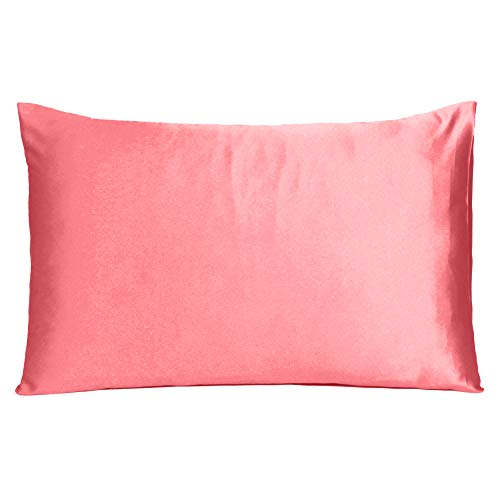 Oussum Satin Silk Pillowcase Pillow Case Covers with Envelop Closure for Hair and Skin Home Bed Decor Set of 2 Pillowcase Free 3 pcs scrunchies (Lumbar, Sugar Coral) - Image 4