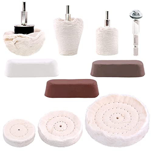 Keadic 10Pcs Polishing Pad Buffing Wheel Kit Includes Polishing Wheels, Polishing Compound, T-Shaped Wheel Grinding Head with 1/4" Handle, Buffing Wheel for Drill Buffing Wheel Polishing Compound Kit - Image 1