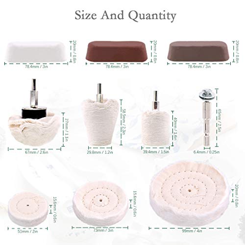 Keadic 10Pcs Polishing Pad Buffing Wheel Kit Includes Polishing Wheels, Polishing Compound, T-Shaped Wheel Grinding Head with 1/4" Handle, Buffing Wheel for Drill Buffing Wheel Polishing Compound Kit - Image 2