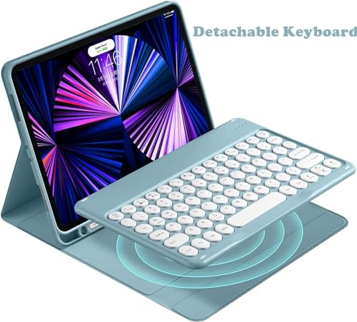AnMengXinLing Galaxy Tab S10 Plus/S9 Plus/S9 FE Plus/S8 Plus/S7 Plus/S7 FE 12.4inch Tablet Case with Keyboard, Round Key Cute Candy Detachable Wireless Keyboard Case with S Pen Holder, Pink - Image 3