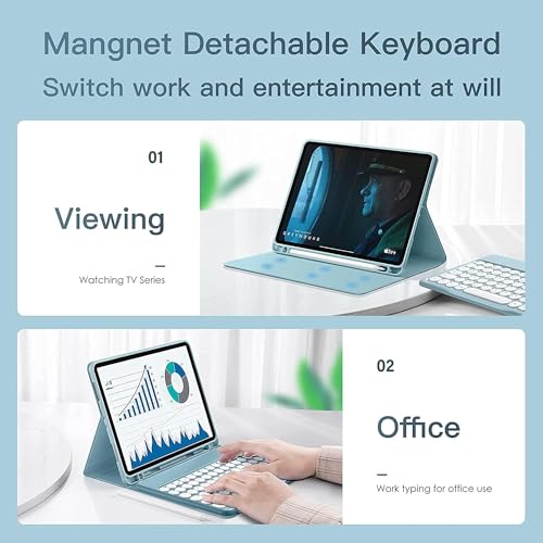 AnMengXinLing Galaxy Tab S10 Plus/S9 Plus/S9 FE Plus/S8 Plus/S7 Plus/S7 FE 12.4inch Tablet Case with Keyboard, Round Key Cute Candy Detachable Wireless Keyboard Case with S Pen Holder, Pink - Image 5
