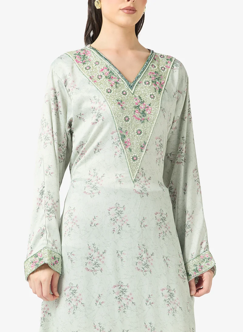ARABIAN CLOSET Embellished Belted Jalabiya