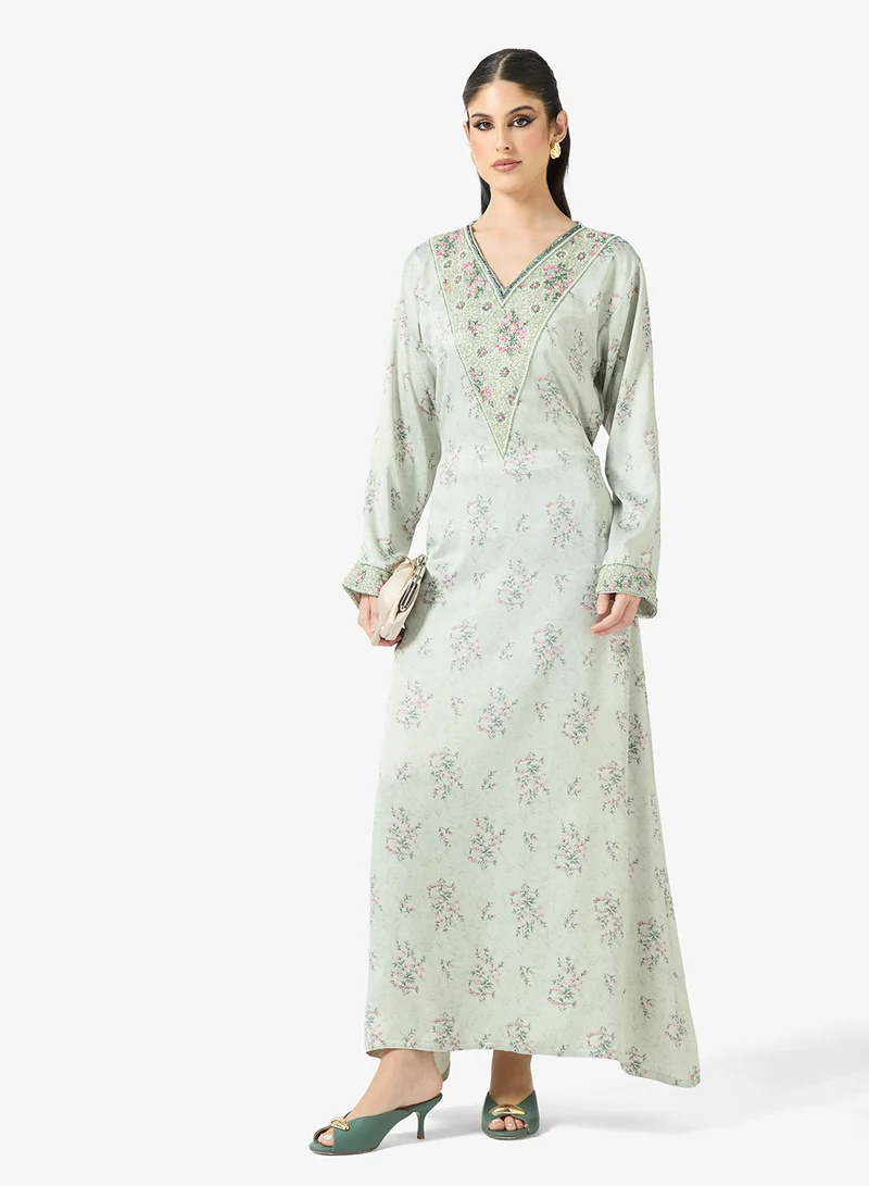 ARABIAN CLOSET Embellished Belted Jalabiya
