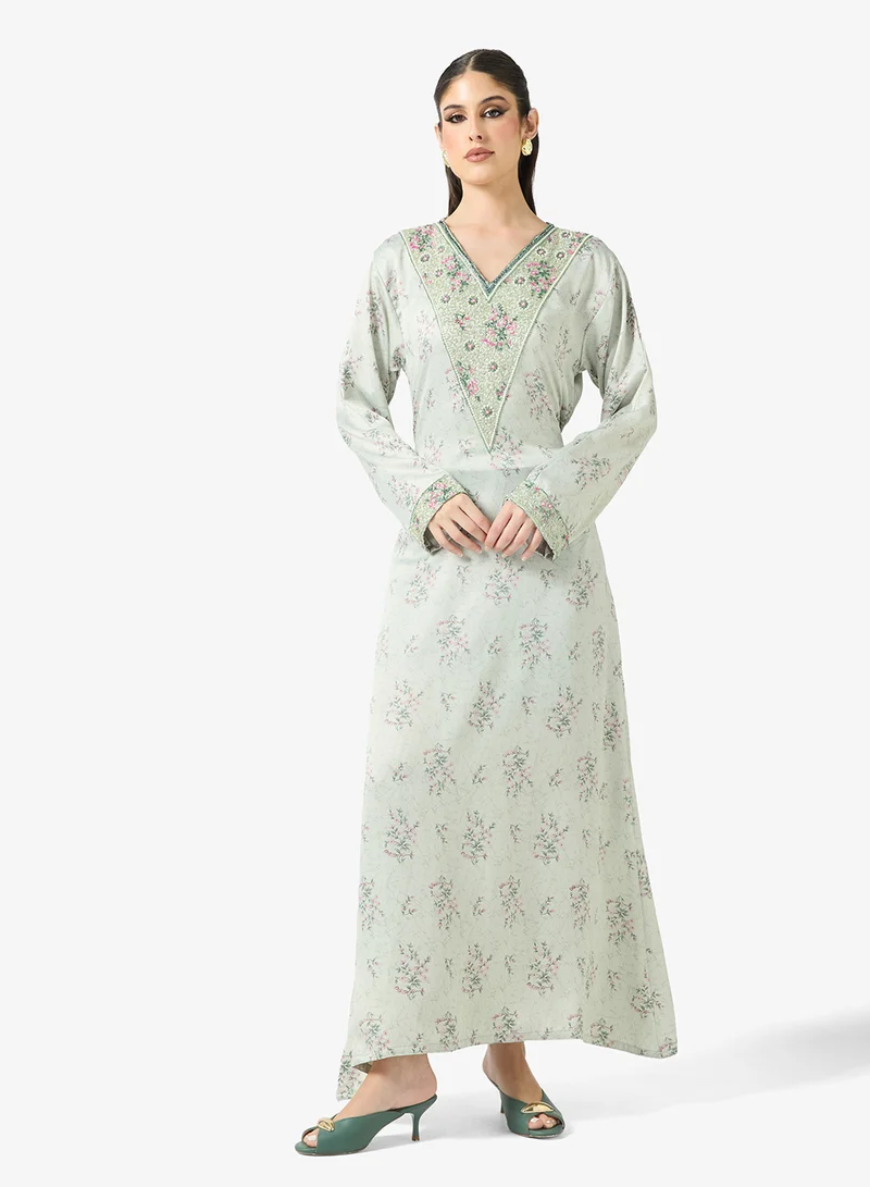 ARABIAN CLOSET Embellished Belted Jalabiya