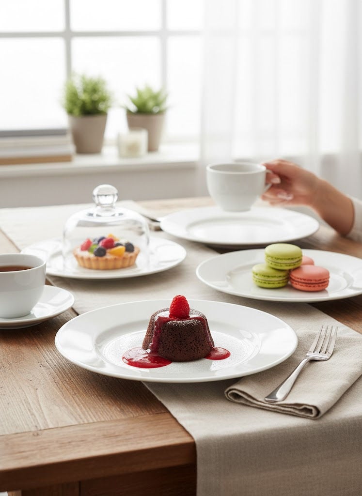 REEM 6-Piece Porcelain Dessert Plates Set White 7 inch - Image 1