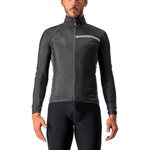 CASTELLI Men's Squadra Stretch Jacket, Windproof Zip Up Shell with High Collar for Road and Gravel Biking I Cycling - Light Black/Dark Gray - Large - Image 1