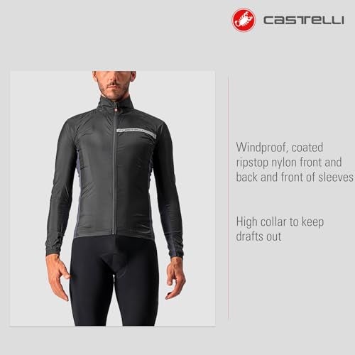 CASTELLI Men's Squadra Stretch Jacket, Windproof Zip Up Shell with High Collar for Road and Gravel Biking I Cycling - Light Black/Dark Gray - Large - Image 2