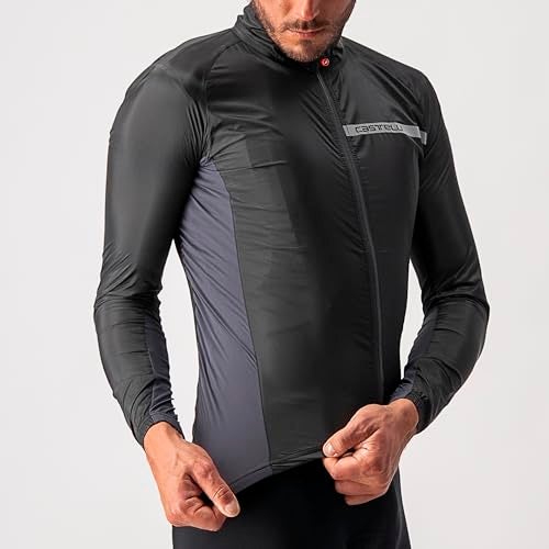 CASTELLI Men's Squadra Stretch Jacket, Windproof Zip Up Shell with High Collar for Road and Gravel Biking I Cycling - Light Black/Dark Gray - Large - Image 4