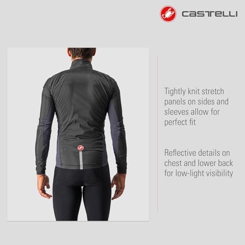 CASTELLI Men's Squadra Stretch Jacket, Windproof Zip Up Shell with High Collar for Road and Gravel Biking I Cycling - Light Black/Dark Gray - Large - Image 3