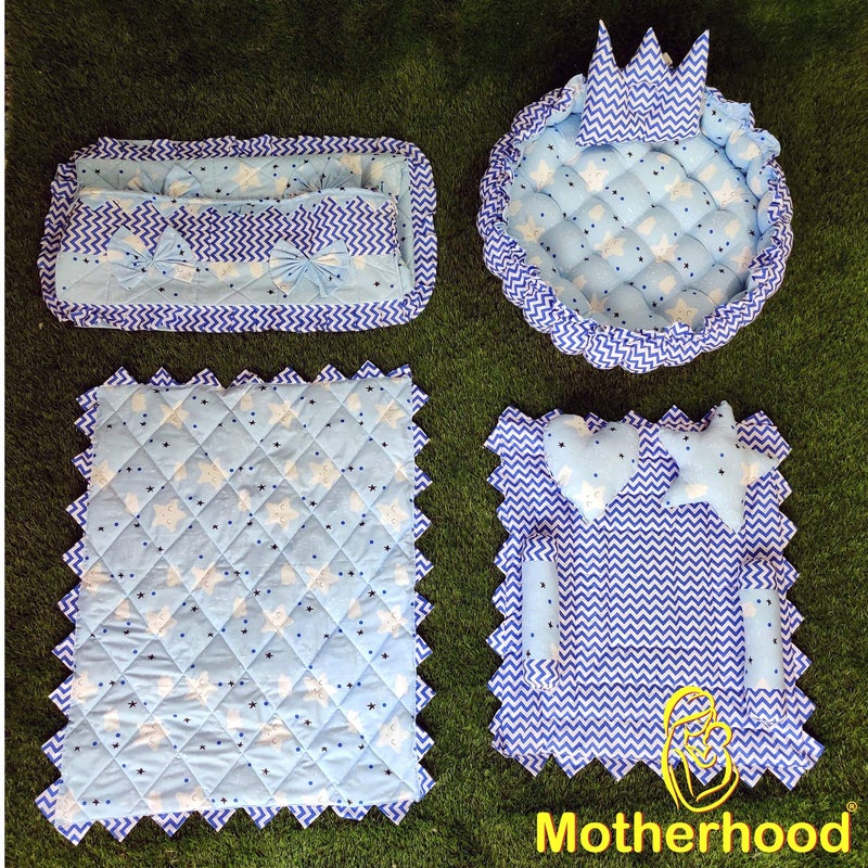 MOTHERHOOD MOTHERHOOD 1 Round Baby Tub Bed with 1 Baby Cradle Hammock 1 Large Baby Blanket 1 Baby Mattress and 5 pc Baby Pillow Luxury Baby Mattress Bed Sleeper Bedding Set coSleeper for Baby Sky - Image 2