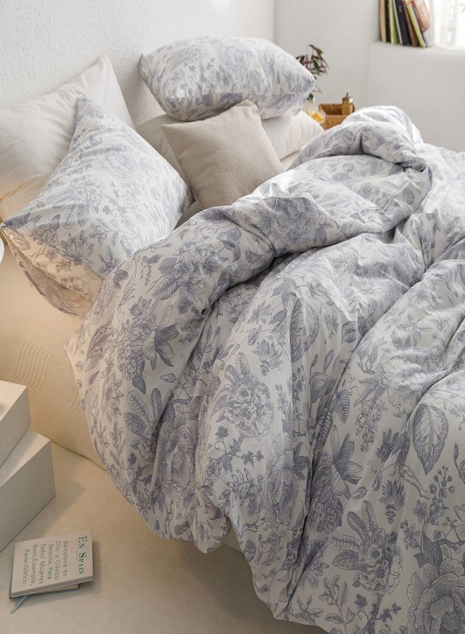ECOCOTT Vintage Flower Duvet Cover Set, 100% Cotton Floral Pattern Duvet Cover Queen Size - Breathable Durable Soft Comfy Quilt Cover Queen Size - Image 3