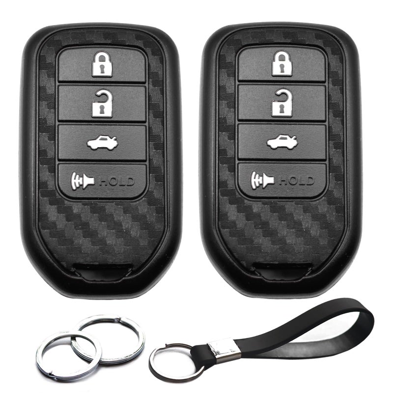 INFIPAR 2pcs Compatible with Honda Accord Civic CR-V HR-V Pilot CR-Z Fit Ridgeline Crosstour Odyssey Insight Carbon Fiber Looks Key Fob Cover Case Key Chain Protector Keyless Remote Holder