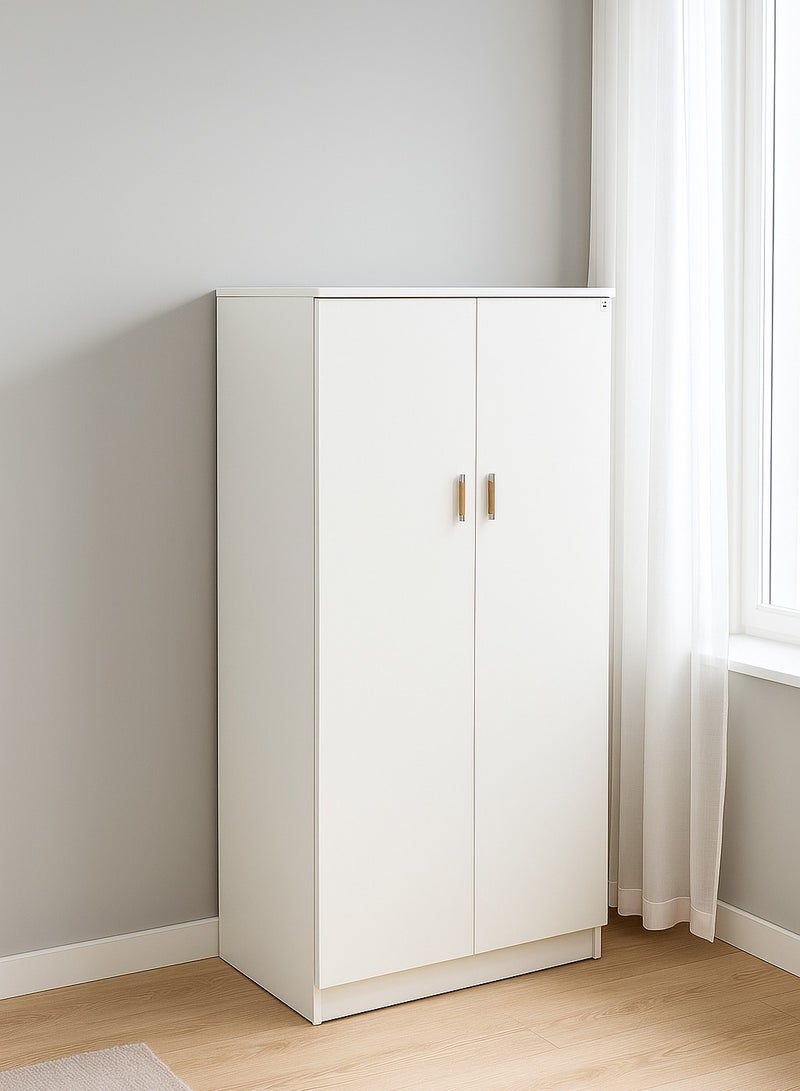 AFT Elegant MDF Kids Wardrobe with 2 Door Design - Double Door Design – Spacious Shelving, Hanging Rod, and Lockable Drawer for Organized Storage. 150 cm x 80 cm x 40 cm Compact Design. White  (Arfan) - Image 1