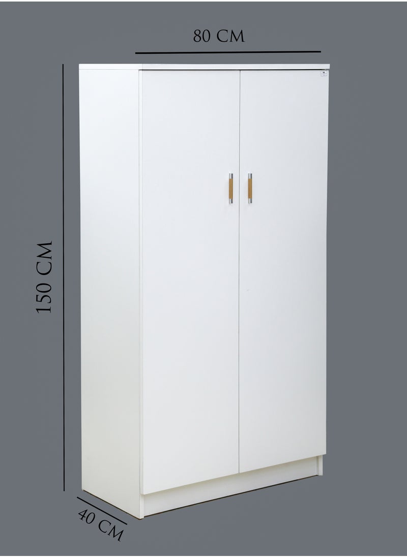 AFT - Elegant MDF Kids Wardrobe with 2 Door Design - Double Door Design – Spacious Shelving, Hanging Rod, and Lockable Drawer for Organized Storage. 150 cm x 80 cm x 40 cm Compact Design. White  (Arfan) - Image 1