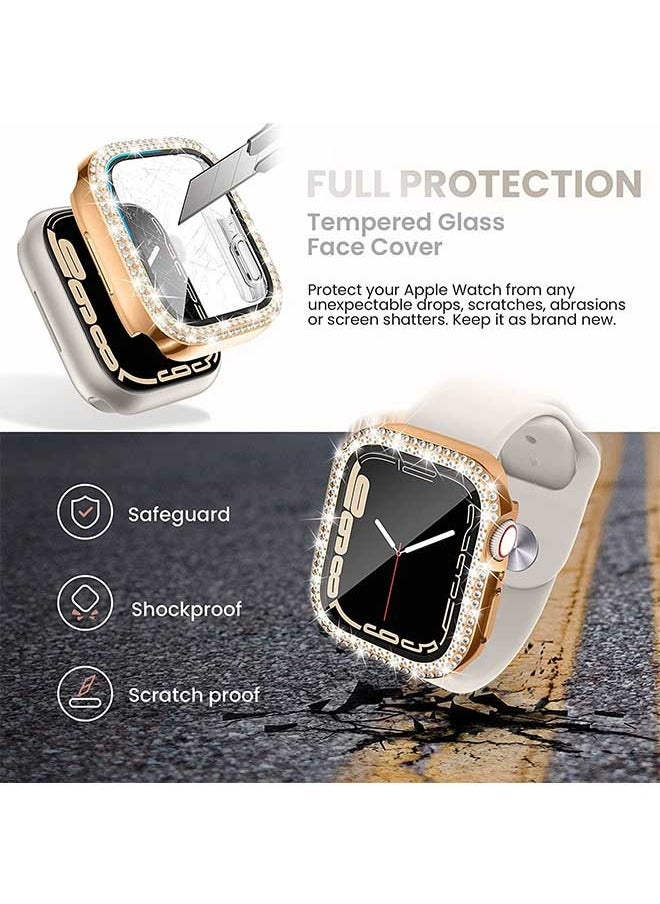 Ocean - Waterproof Bling Screen Protector for Apple Watch Series 7/8 Watch Case 41mm, Women Glitter Diamond Rhinestone Bumper Sparkly Face Cover for iWatch 41mm (Rose Gold) - Image 1