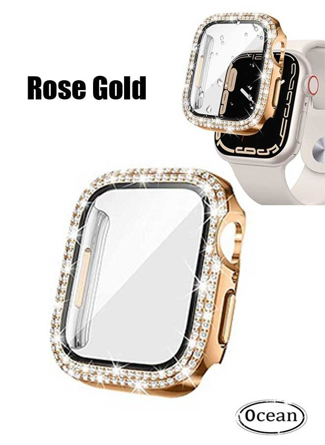 Ocean - Waterproof Bling Screen Protector for Apple Watch Series 7/8 Watch Case 41mm, Women Glitter Diamond Rhinestone Bumper Sparkly Face Cover for iWatch 41mm (Rose Gold) - Image 1