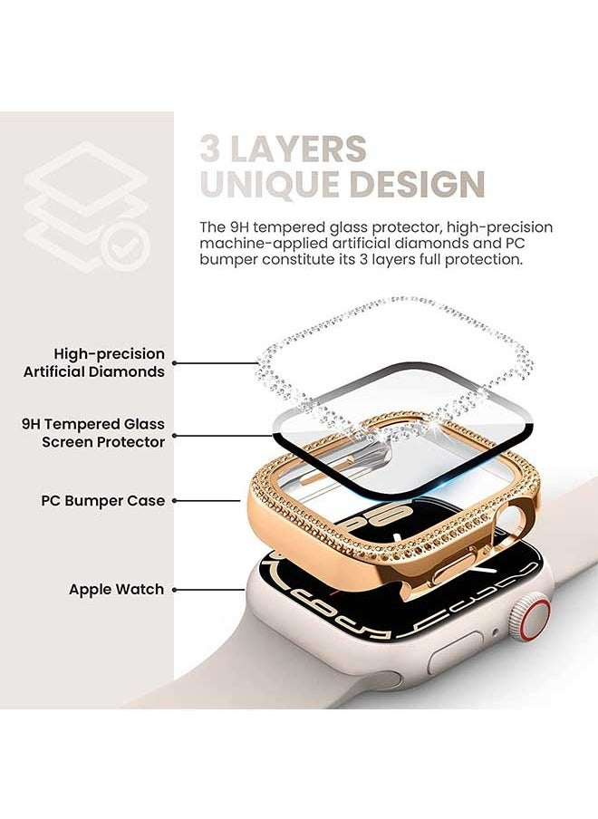 Ocean - Waterproof Bling Screen Protector for Apple Watch Series 7/8 Watch Case 41mm, Women Glitter Diamond Rhinestone Bumper Sparkly Face Cover for iWatch 41mm (Rose Gold) - Image 1