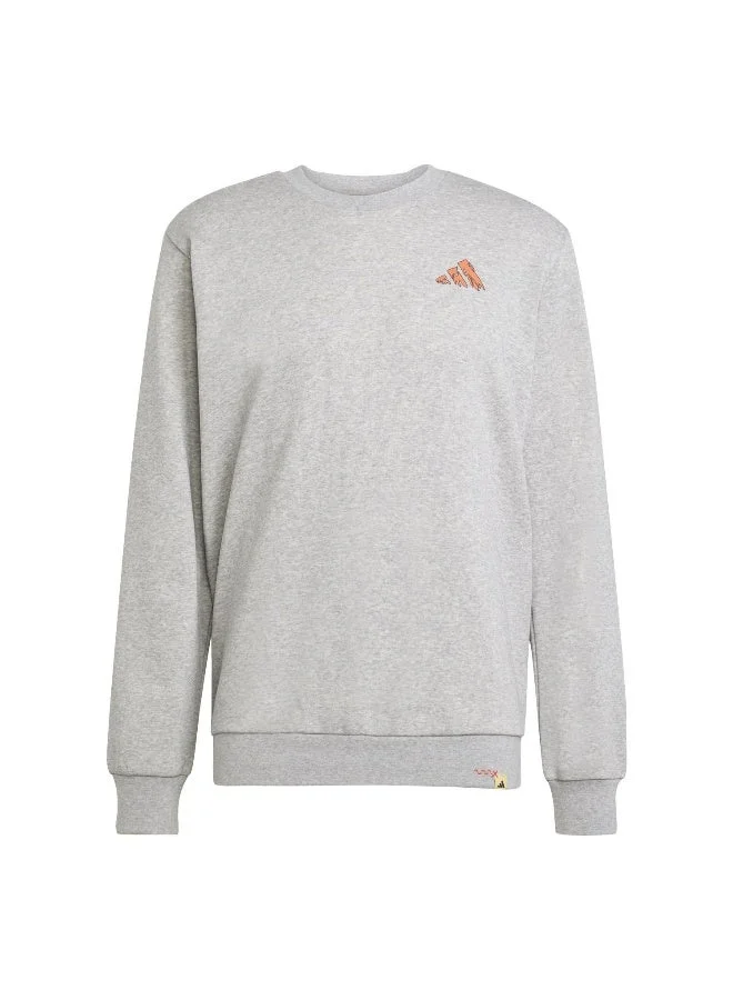 اديداس سويت شيرت رجالي رمادي مطبوع بأكمام طويلة